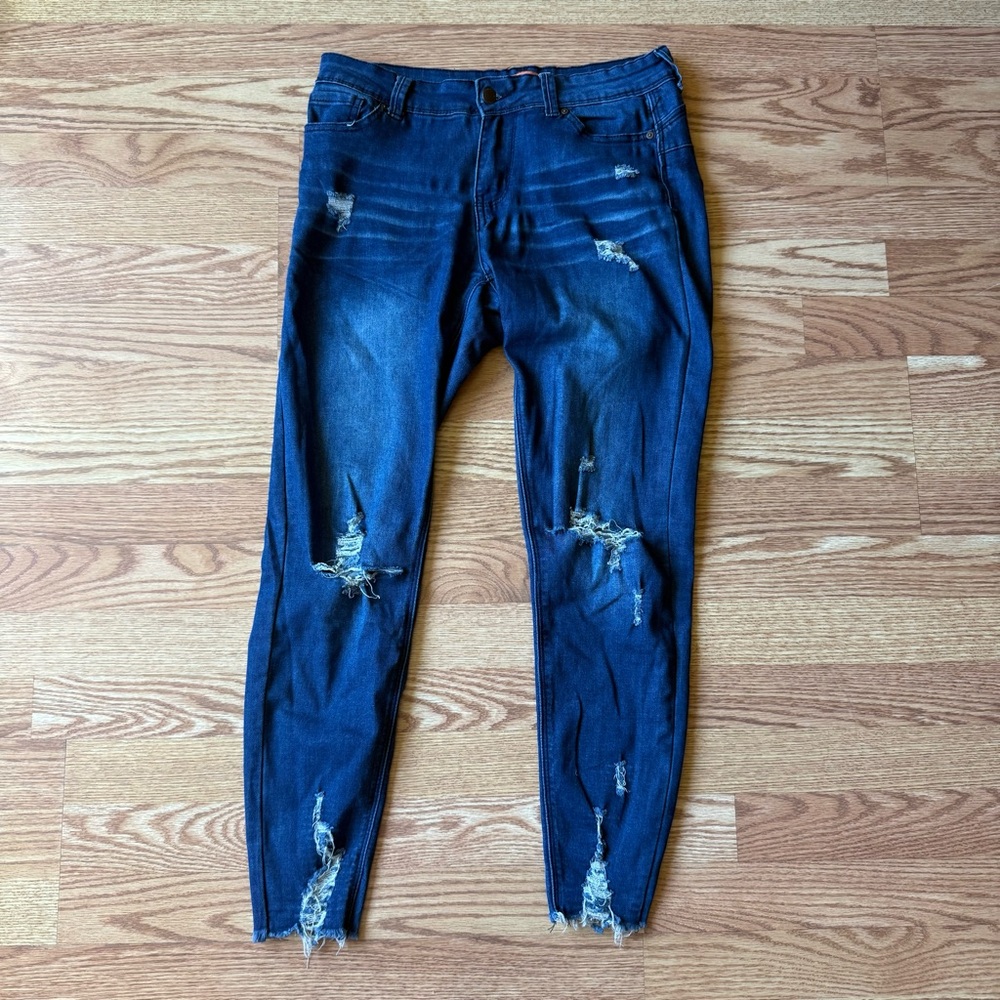 Distressed Blue Dark Wash Skinny Jeans